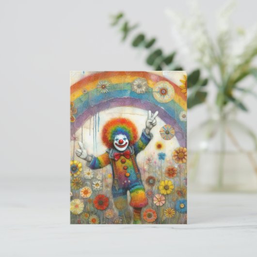 Een Schattigee clown in een regenboog Briefkaart (Staand voorkant)