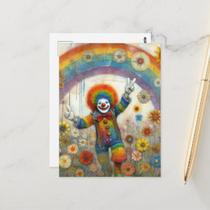 Een Schattigee clown in een regenboog Briefkaart