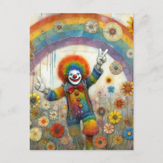 Een Schattigee clown in een regenboog Briefkaart (Voorkant)