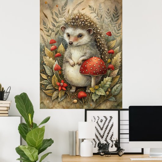 Een Schattigee egel in het bos Poster (Thuiskantoor)