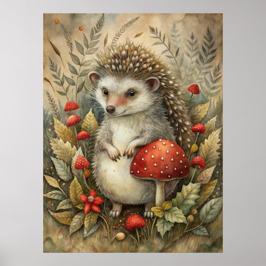 Een Schattigee egel in het bos Poster (Voorkant)