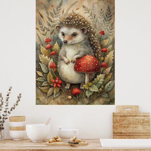 Een Schattigee egel in het bos Poster (Keuken)