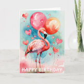 Een Schattigee flamingo met ballons hart verjaarda Kaart (Voorkant)