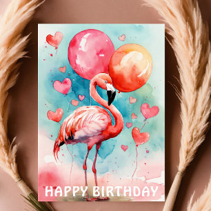 Een Schattigee flamingo met ballons hart verjaarda Kaart