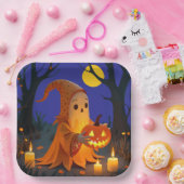 Een Schattigee geest met een pompoen Jackolantern Papieren Bordje (Feest)