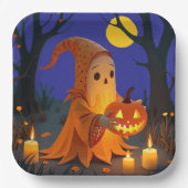 Een Schattigee geest met een pompoen Jackolantern Papieren Bordje (Voorkant)