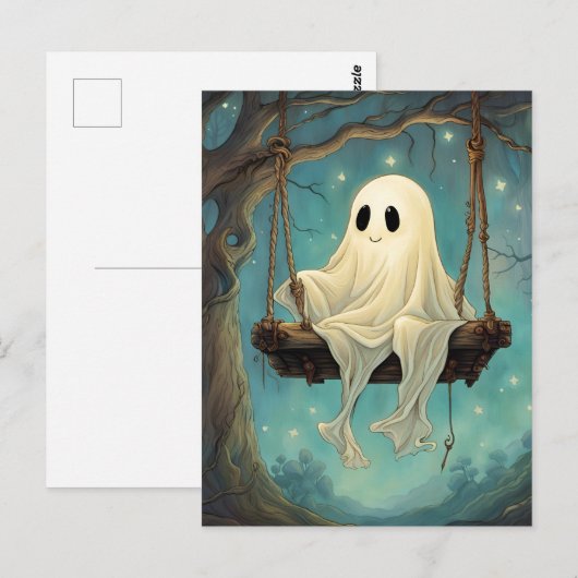 Een Schattigee geest op een schommel Briefkaart (Voorkant / Achterkant)