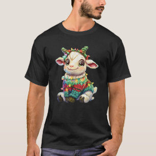 Een Schattigee geit in een trui met kleurrijke ker T-shirt