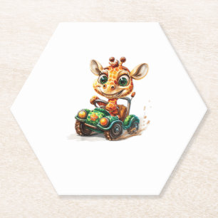 Een Schattigee Giraffe die een auto op de weg rijd Kartonnen Onderzetters