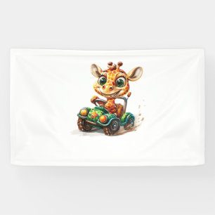 Een Schattigee Giraffe die een auto op de weg rijd Spandoek