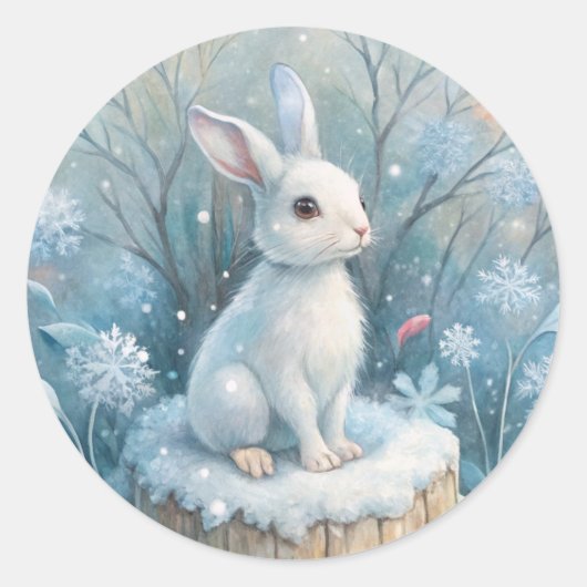 Een Schattigee haas in de winter Ronde Sticker (Voorkant)