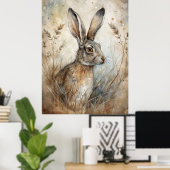 Een Schattigee haas in het bos Poster (Thuiskantoor)