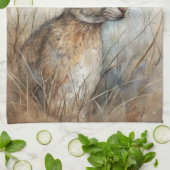 Een Schattigee haas in het bos Theedoek (Gevouwen)