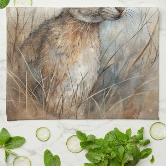 Een Schattigee haas in het bos Theedoek (Gevouwen)