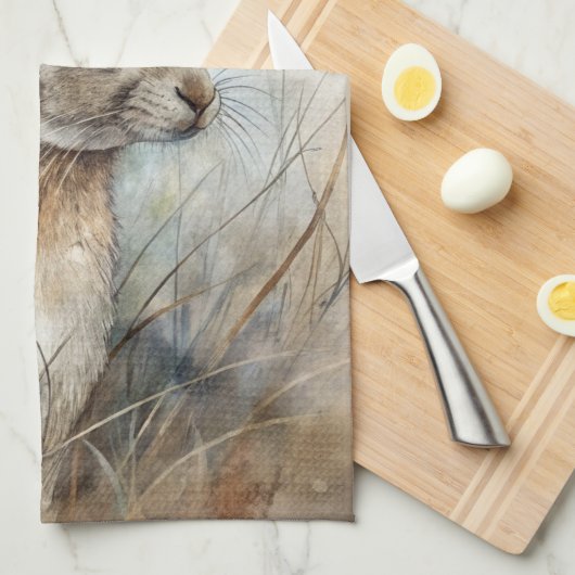 Een Schattigee haas in het bos Theedoek (Quarter Fold)