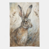 Een Schattigee haas in het bos Theedoek (Verticaal)