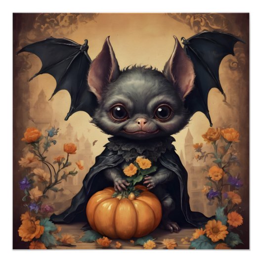 Een Schattigee Halloween Bat hb1 Glossy Poster (Voorkant)