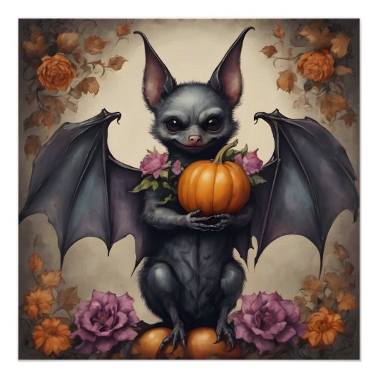 Een Schattigee Halloween Bat hb2 Glossy Poster (Voorkant)