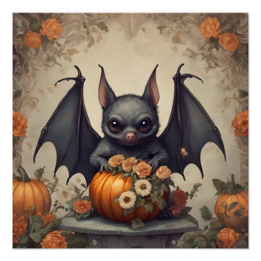 Een Schattigee Halloween Bat hb3 Glossy Poster (Voorkant)
