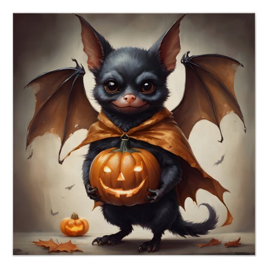 Een Schattigee Halloween Bat hb4 Glossy Poster (Voorkant)