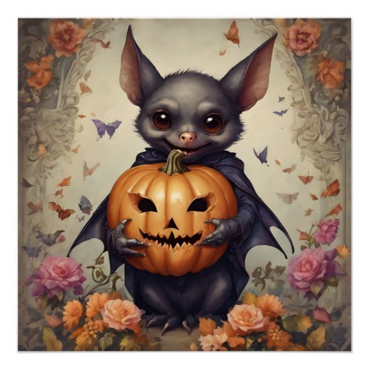 Een Schattigee Halloween Bat hb6 Glanzend Poster (Voorkant)