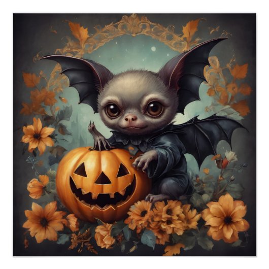 Een Schattigee Halloween Bat hb7 Glossy Poster (Voorkant)