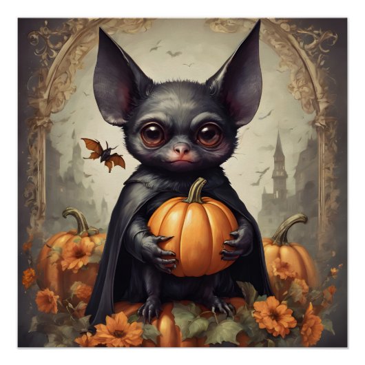 Een Schattigee Halloween Bat hb8 Glossy Poster (Voorkant)