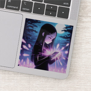 Een Schattigee heks Charging Crystals in de Bossen Sticker