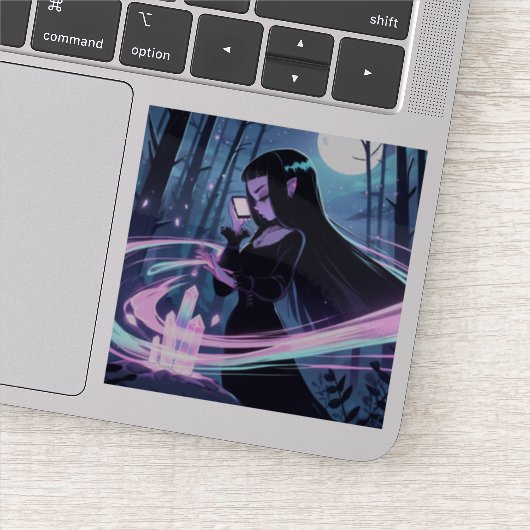 Een Schattigee heks oplaadkristallen in Bossen Sticker (Detail)