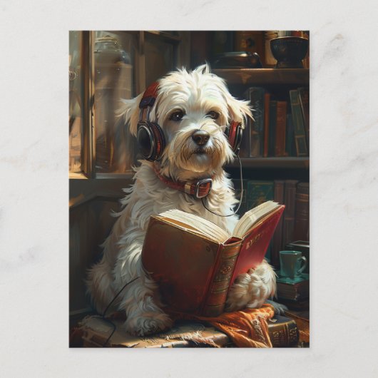 Een Schattigee hond die een boek leest Briefkaart (Voorkant)