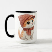 Een Schattigee kat, Pet en sjaal pastelkleur Mok (Links)