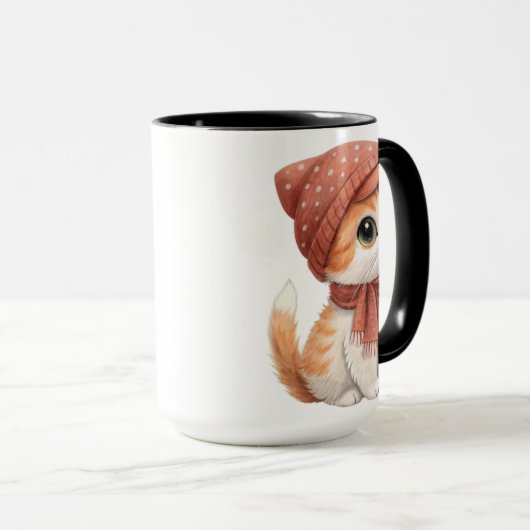 Een Schattigee kat, Pet en sjaal pastelkleur Mok (Voorkant rechts)