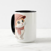 Een Schattigee kat, Pet en sjaal pastelkleur Mok (Voorkant links)