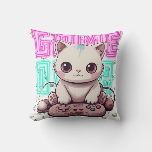 Eén Schattigee Kawaii Gamer Cat, game over Kussen (Voorkant)