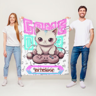 Eén Schattigee Kawaii Gamer Cat, game over Print Fleece Deken