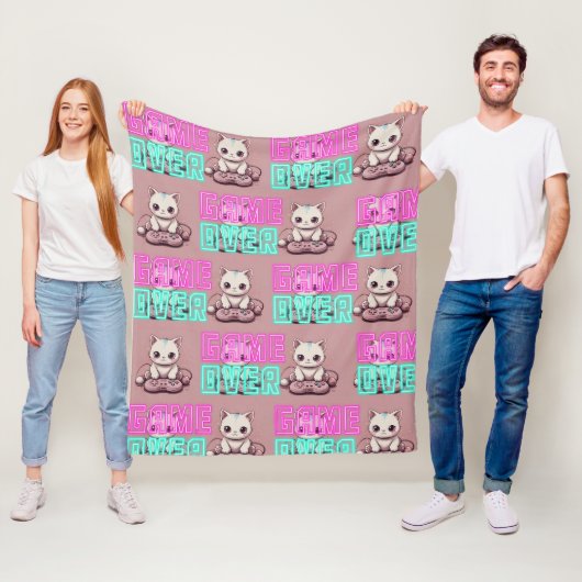 Een Schattigee Kawaii Gamer Cat, spel over Pattern Fleece Deken (In situ)