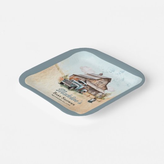 Een Schattigee kleine boer Baby shower Papieren Bordje (Gebogen)