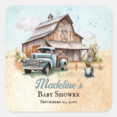 Een Schattigee kleine boer Baby shower Vierkante Sticker (Voorkant)