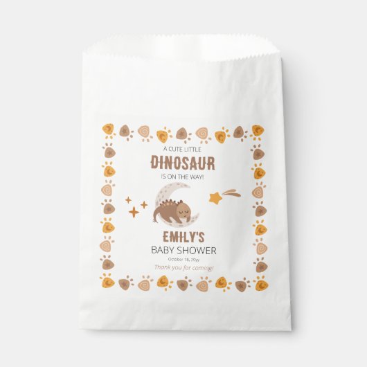 Een Schattigee kleine dinosaurus is op weg naar he Bedankzakje (Voorkant)