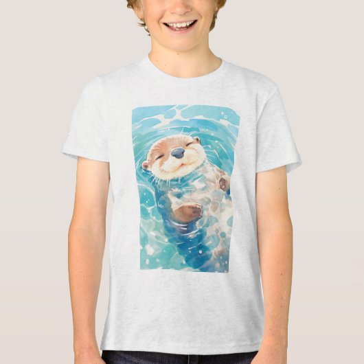 Een Schattigee otter waterige wereld Tri-Blend Shirt (Voorkant)