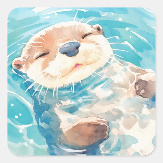 Een Schattigee otter waterige wereld Vierkante Sticker (Voorkant)