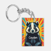 Een Schattigee Pop Art Badger gepersonaliseerd Sleutelhanger (Voorkant Links)