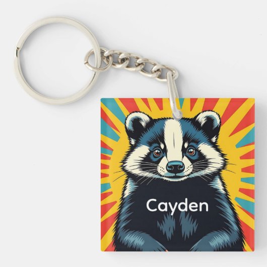 Een Schattigee Pop Art Badger gepersonaliseerd Sleutelhanger (Voorkant)