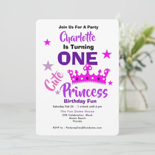 Een Schattigee prinses 1e verjaardag gepersonalise Kaart (Staand voorkant)