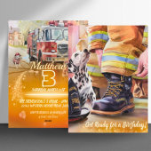 Een Schattigee puppy brandweerman thema verjaardag Feestdagenkaart