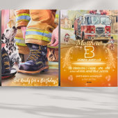 Een Schattigee puppy brandweerman thema verjaardag Feestdagenkaart