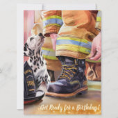 Een Schattigee puppy brandweerman thema verjaardag Feestdagenkaart (Voorkant)