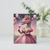 Een Schattigee roze dino in een jurk Briefkaart (Staand voorkant)