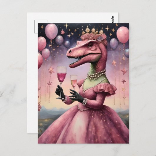 Een Schattigee roze dino in een jurk Briefkaart (Voorkant / Achterkant)