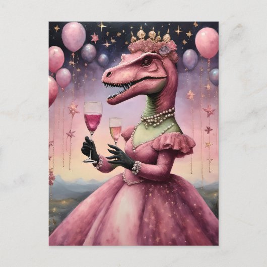 Een Schattigee roze dino in een jurk Briefkaart (Voorkant)